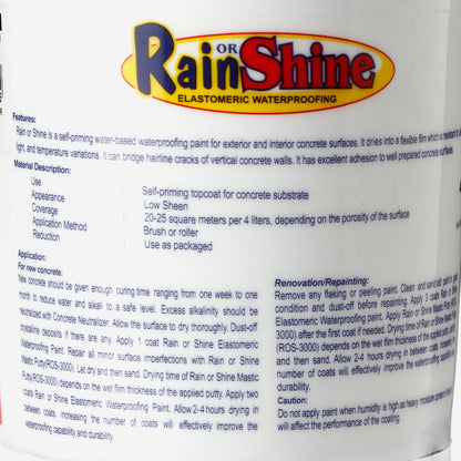 RAIN OR SHINE 1L Elastomeric Waterproofing Paint - White (ROS-100)