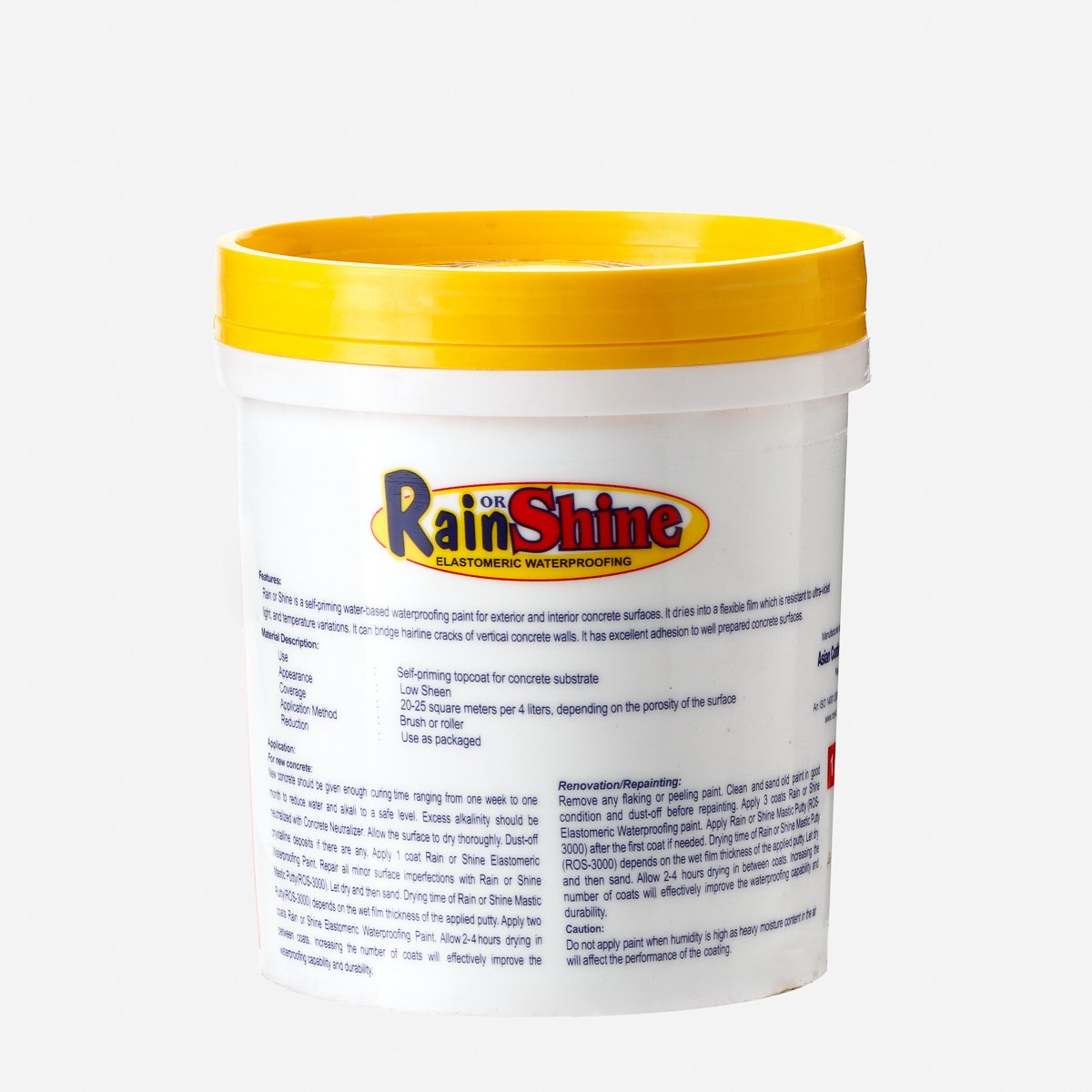 RAIN OR SHINE 1L Elastomeric Waterproofing Paint - White (ROS-100)