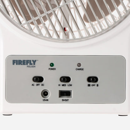 FIREFLY 8" Oscillating 3-Speed Fan with USB Mobile Phone Charger & 24 LED Desk Lamp