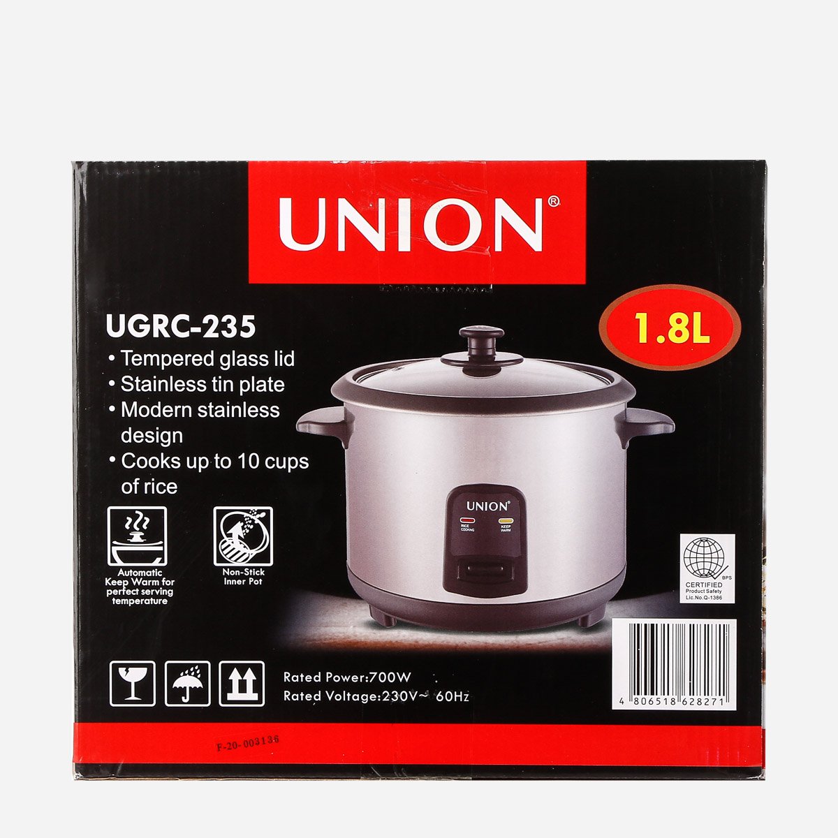 Union Tempered Glass Stainless Rice Cooker 1.8L (UGRC-235)