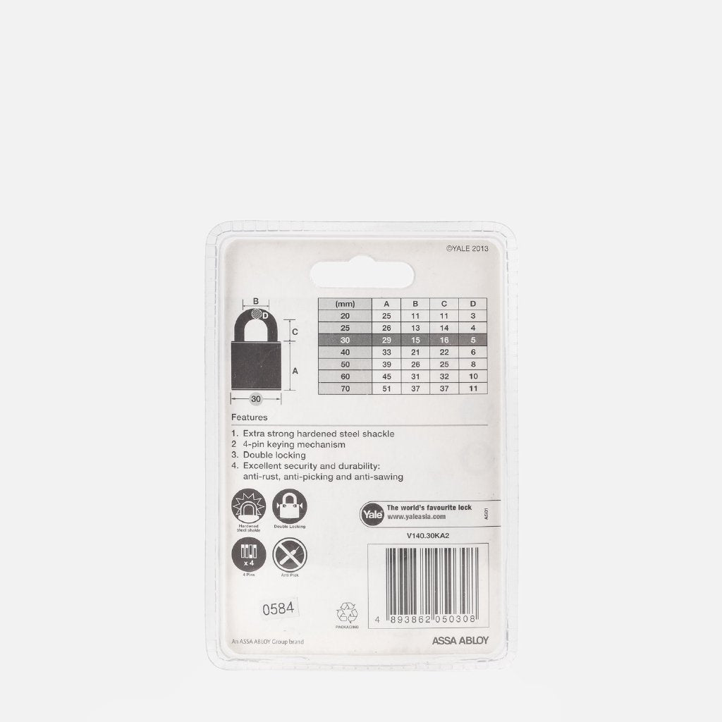 YALE 30mm Brass Padlock (V140.30KA2)