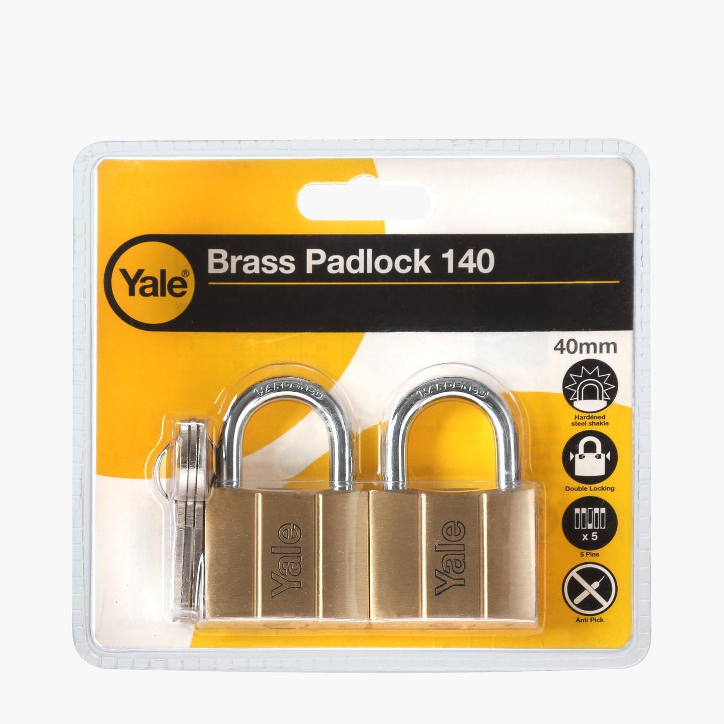 YALE 40mm Brass Padlock (2-Pack)
