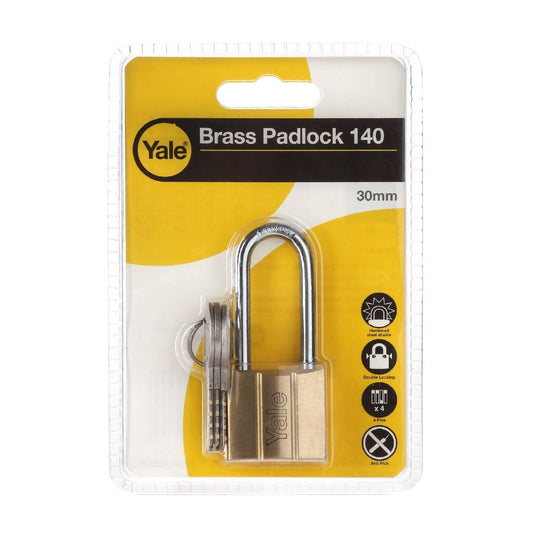 YALE 40mm Brass Long Shackle Padlock