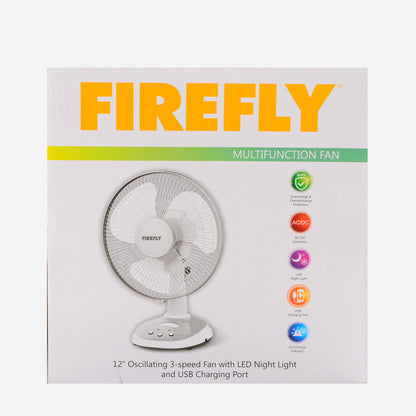 FIREFLY 12" Rechargeable ACDC Fan with Night Light (FEL6112)