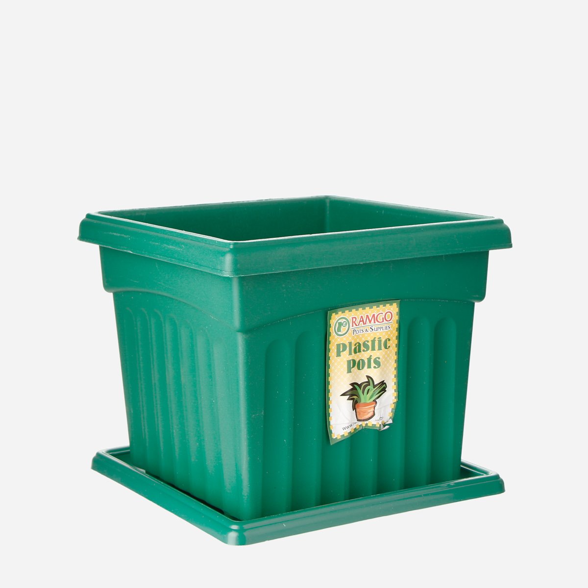 RAMGO Ionic Square Pot and Saucer - Green