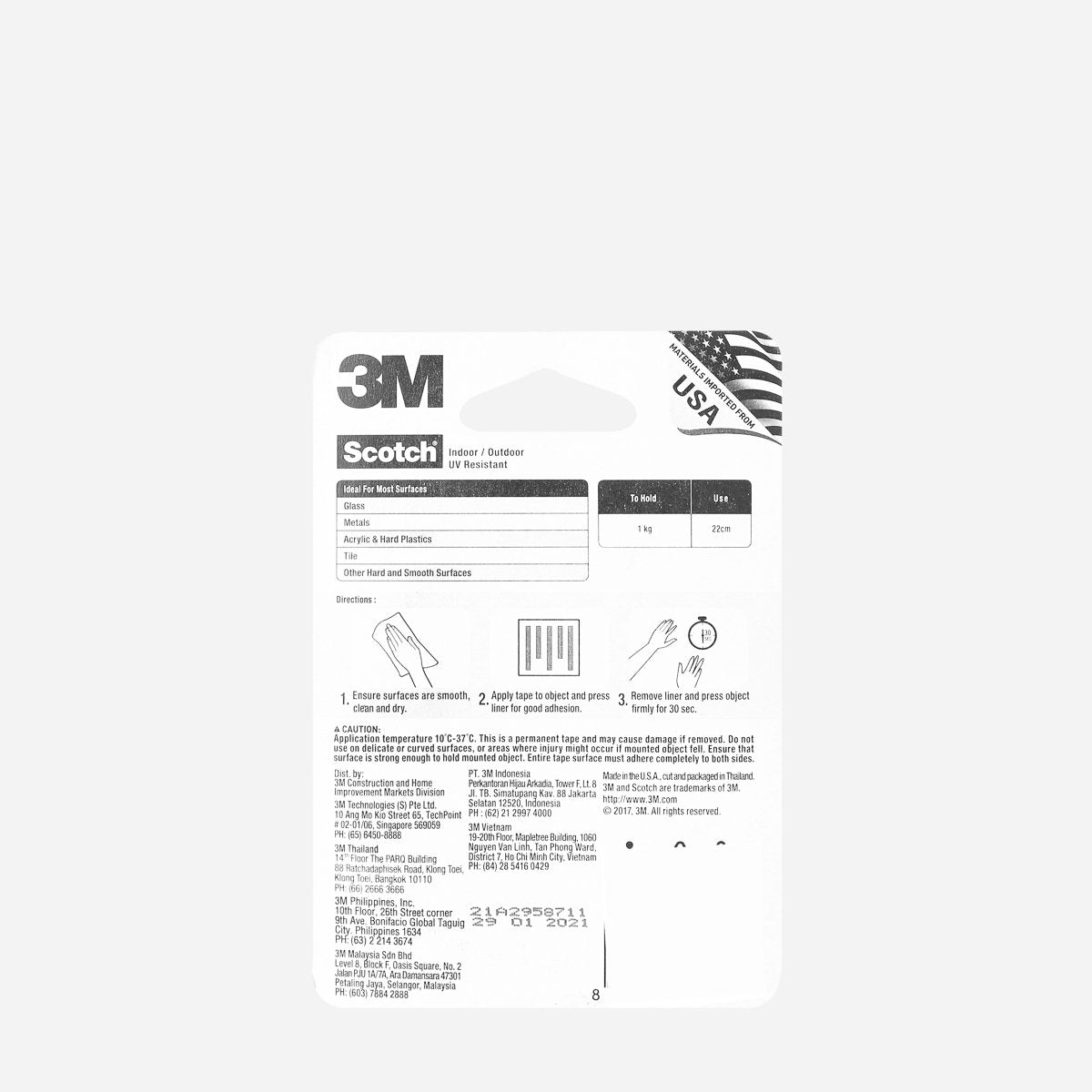 3M 21mmx2m Clear Permanent Mounting Tape