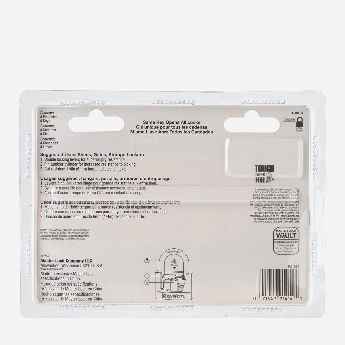 MASTER 40mm Solid Brass Padlock (4-Pack)