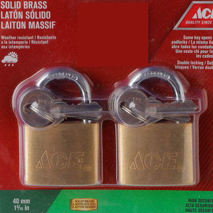 ACE 40mm Solid Brass Padlock Pack