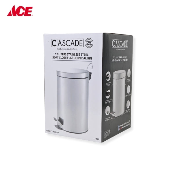 CASCADE 12L Stainless Steel Flat Lid Pedal Bin (J-12L)