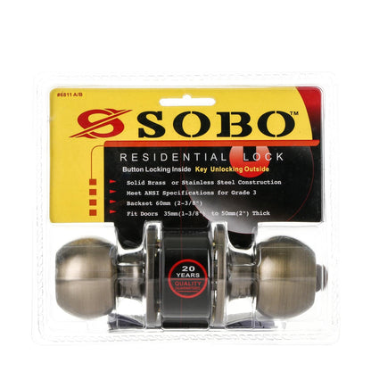 SOBO Antique Brass Entrance Doorknob Lock Set