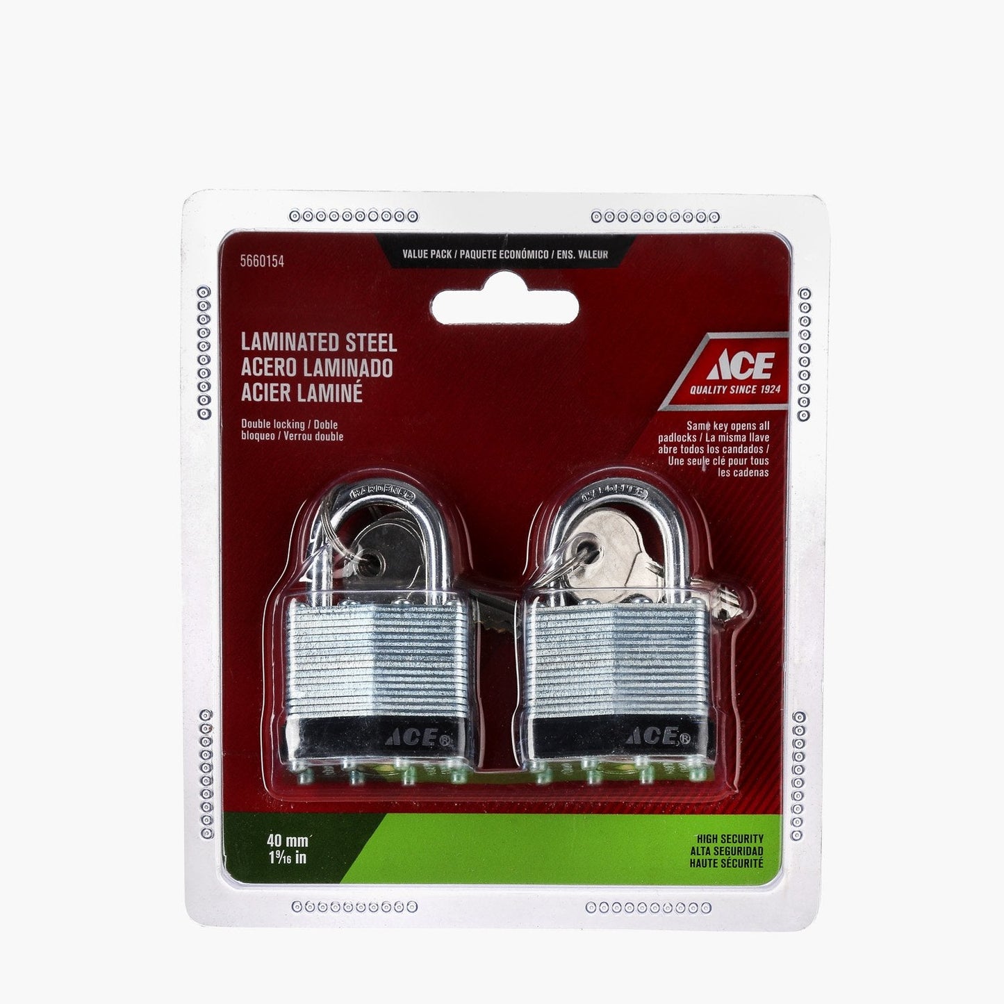 ACE 40mm Laminated Steel Padlock - 2pk.