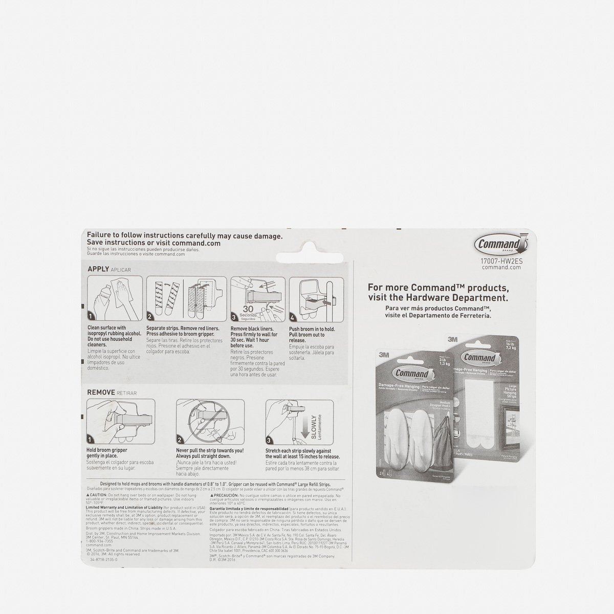 3M Command Broom Gripper - White and Gray 2pk.