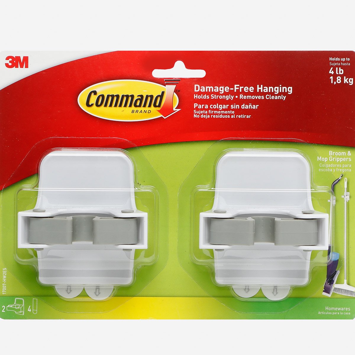 3M Command Broom Gripper - White and Gray 2pk.