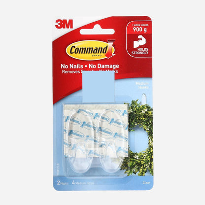 3M Command Medium Hooks - Clear 2pk.
