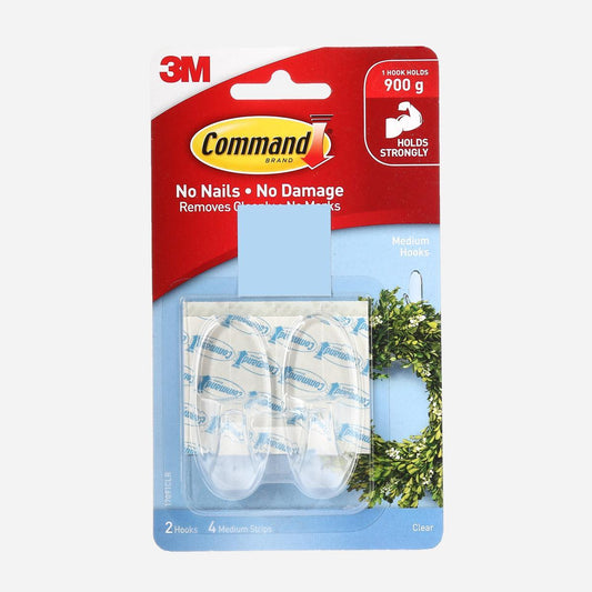 3M Command Medium Hooks - Clear 2pk.