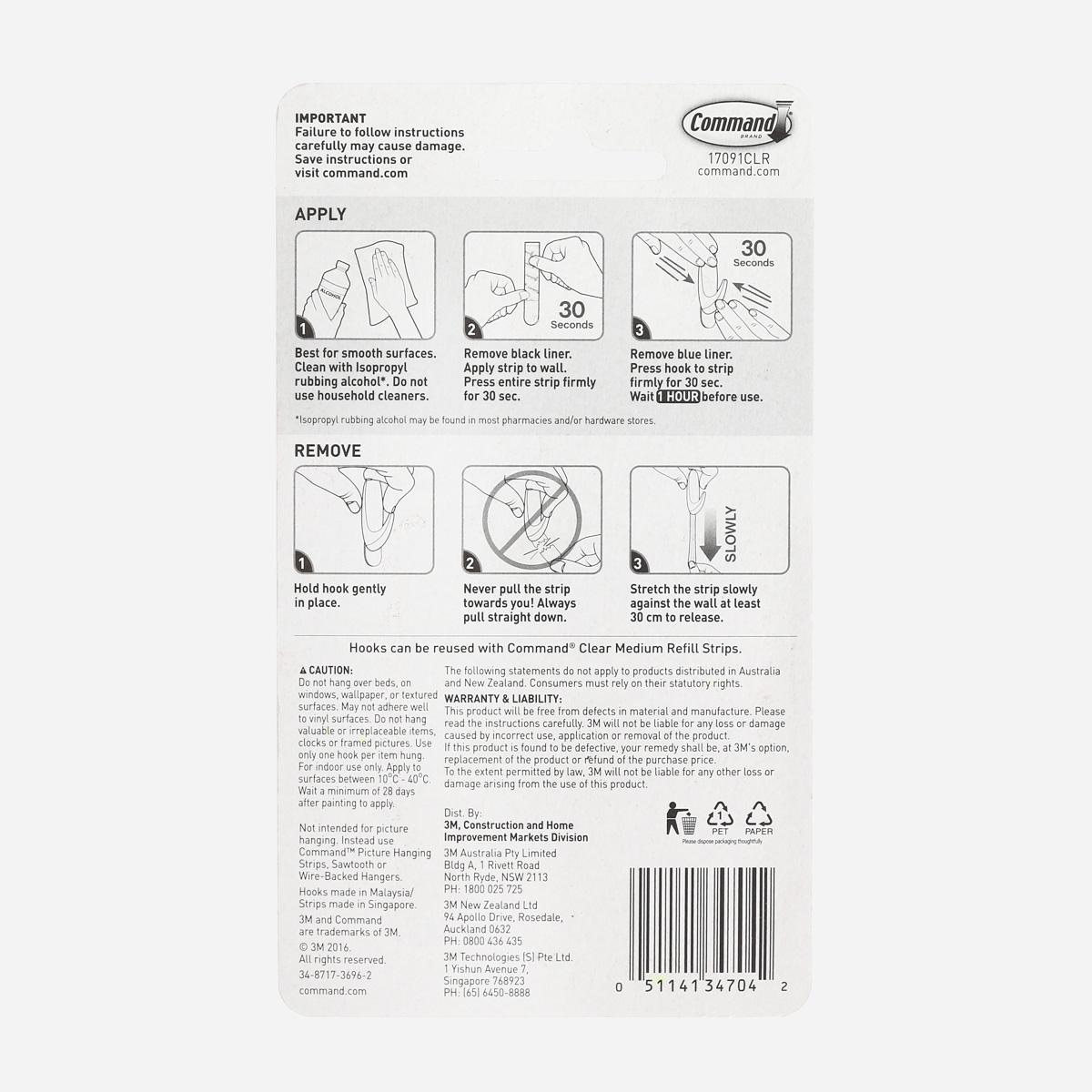 3M Command Medium Hooks - Clear 2pk.