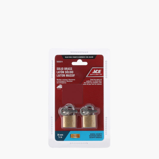 ACE 20mm Solid Brass Padlock - 2pk.