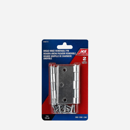 ACE 3" Broad Hinge Removable Pin Set Zinc - 2pk.