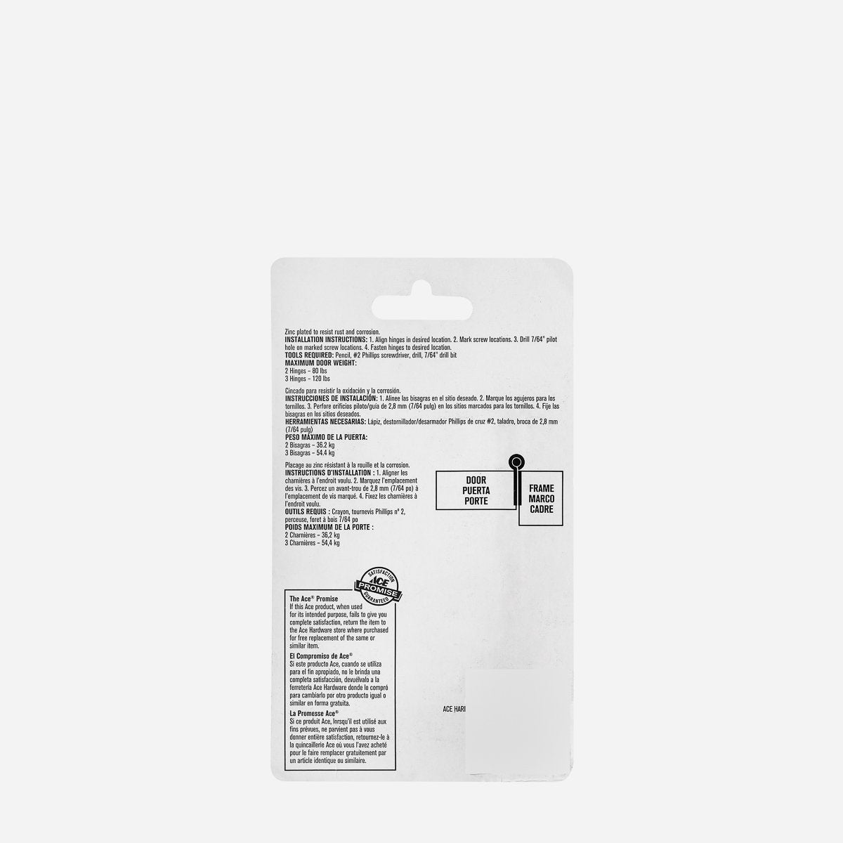 ACE 3" Broad Hinge Removable Pin Set Zinc - 2pk.
