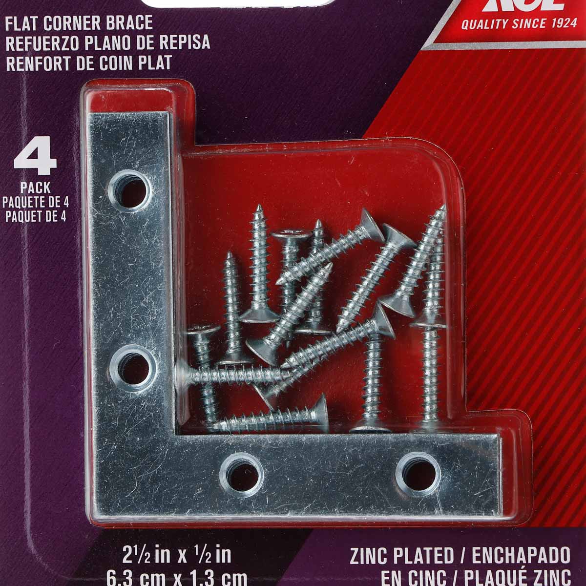ACE Flat Corner Brace 2 1/2x1/2 Zinc