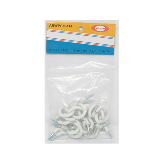 MILLER PVC Coated Cup Hooks 1-1/4"- White