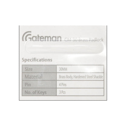 GATEMAN 30mm Brass Padlock 30MM
