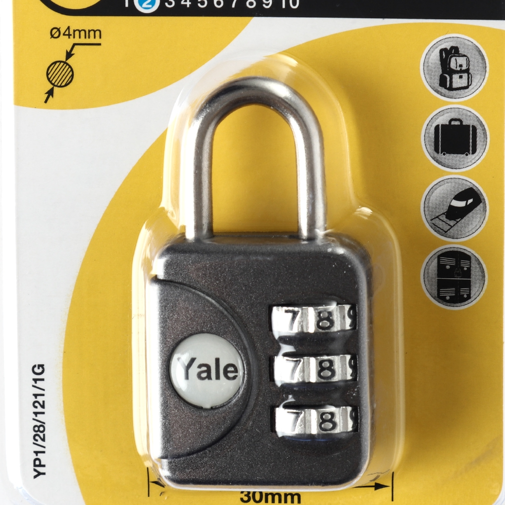 YALE 30mm 3-Digit Combination Travel Luggage Padluck- Gray