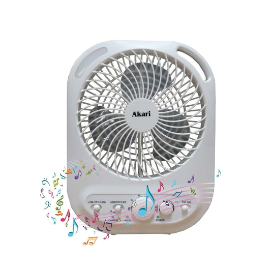 AKARI 6" Rechargeable Box Fan with Radio and Night Light