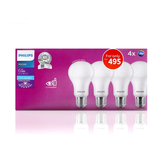 PHILIPS 6.5W/6W LED Bulb Daylight 4 Value Pack A60