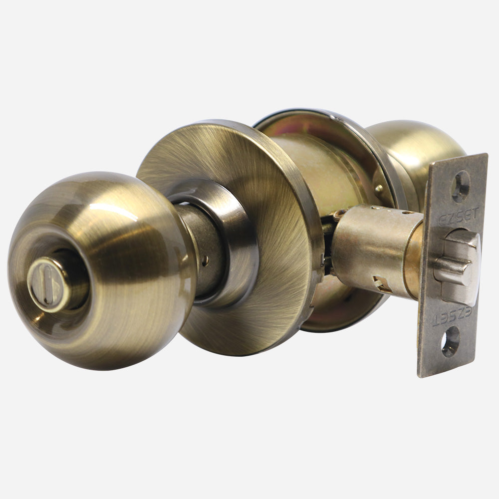 EZSET Combo Pack Antique Brass Entrance Doorknob and Deadbolt Lock Set