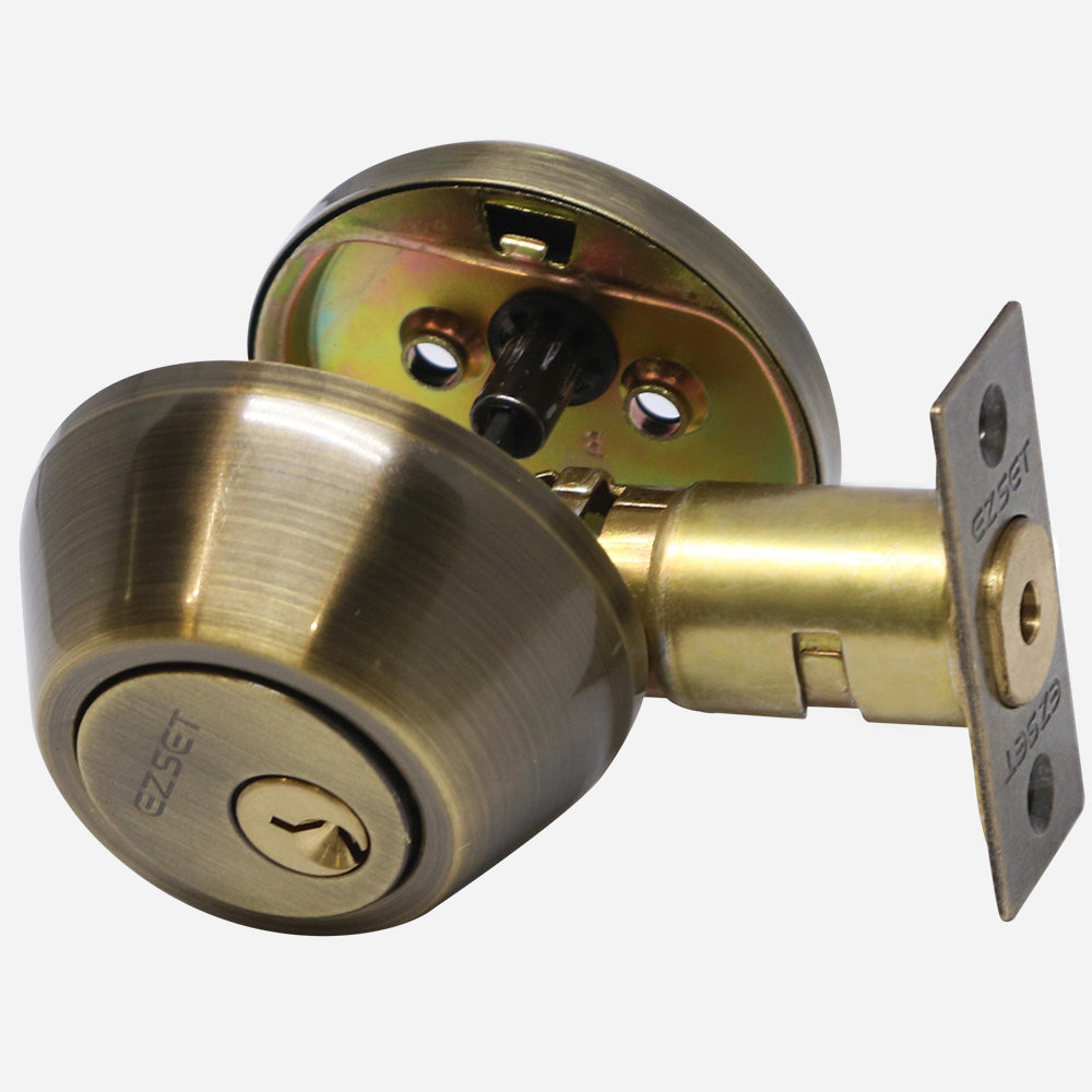 EZSET Combo Pack Antique Brass Entrance Doorknob and Deadbolt Lock Set