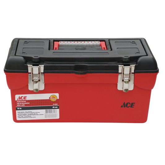 ACE 16" Plastic Tool Box - Red