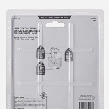 ACE 50mm Laminated Padlock - 2pcs