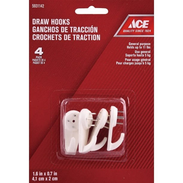 ACE 5kg Draw Hooks - White 4pcs.