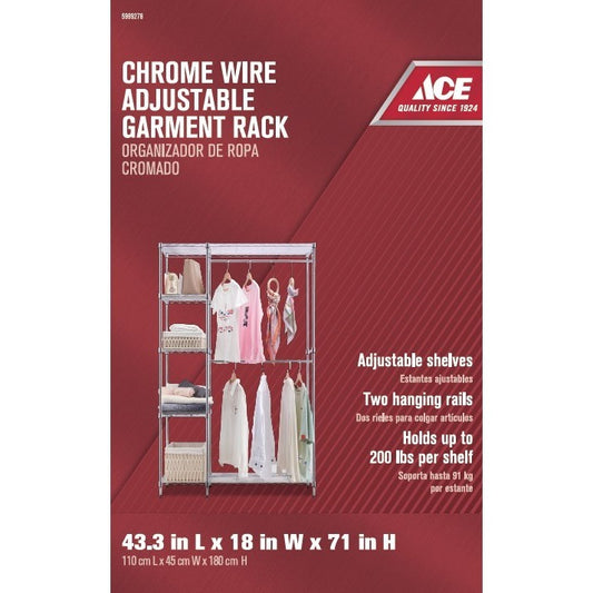 ACE 43"x18"x71" Garment Chrome Rack