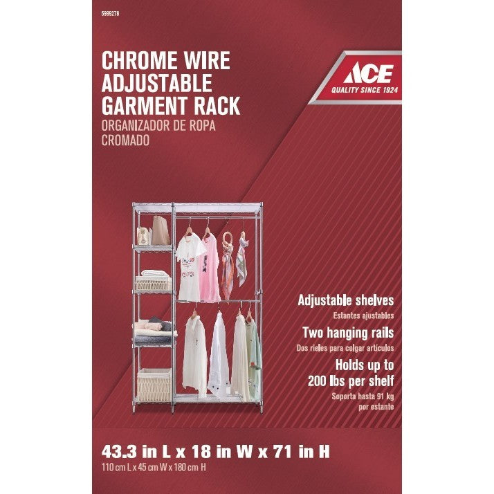 ACE 43"x18"x71" Garment Chrome Rack