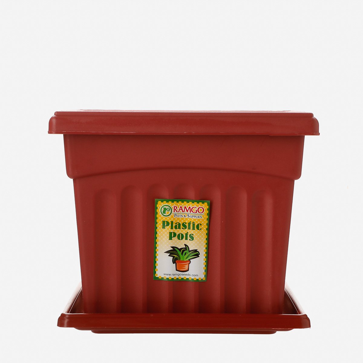 Ramgo Large Ionic Square Pot & Saucer - Terra