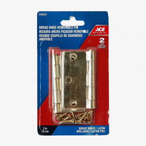 Ace 2-Pack Broad Hinge Removable Pin 3in. Set Bright Brass
