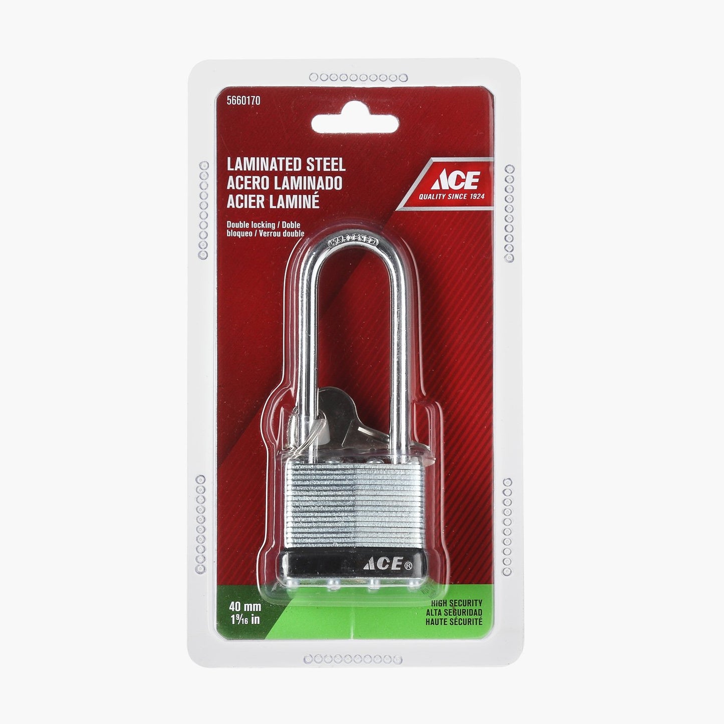 ACE Laminated Steel Long Shackle Padlock 40mm