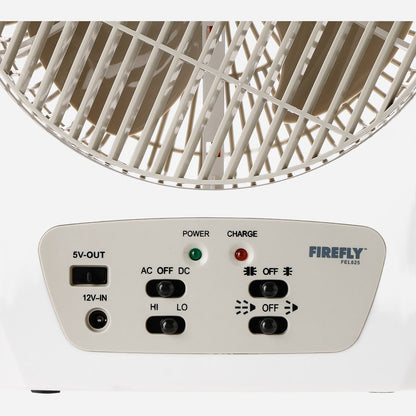 Firefly 8" Oscillating 2- Speed Fan with 18 LED Desk Lamp, Torch Light & USB Mobile Phone Charger
