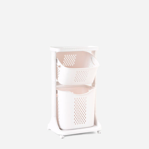 Neat Spaces 2-Tier Laundry Basket with Wheels – White