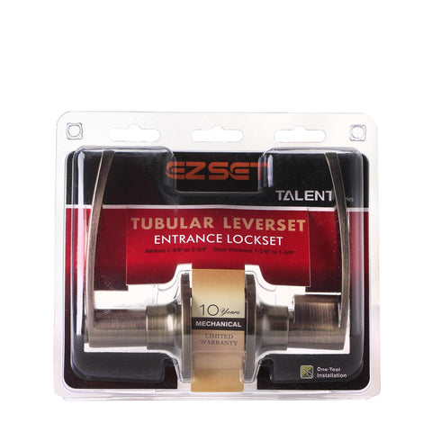 EZ-set Tubular Lever Door Lock Set Antique Brass EZTLTH00AB
