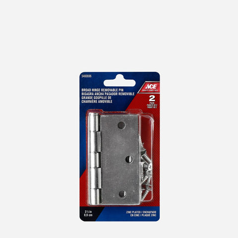 Ace 2-Pack Broad Hinge Removable Pin 3.5in. Set Zinc