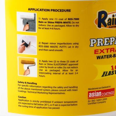 Rain or Shine Prepa-White Elastomeric Waterproofing Paint 4L – ROS-7000 Flat