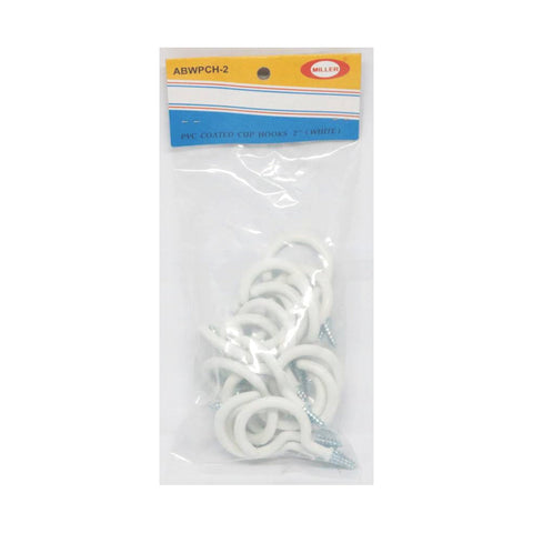 Miller PVC Coated Cup Hooks 2" - White