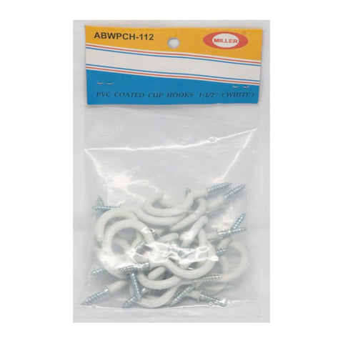 Miller PVC Coated Cup Hooks 1-1/2" - White