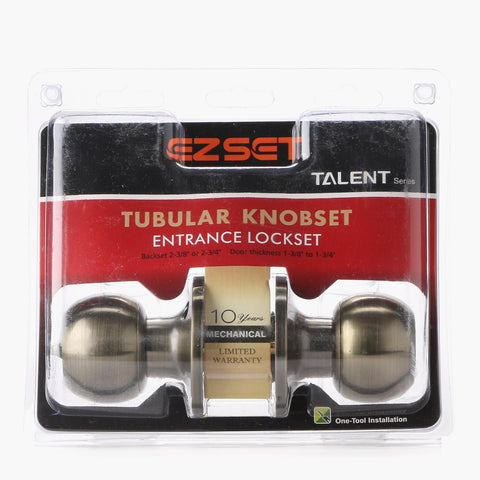 EZ-set Talent Series Antique Brass Entrance Tubular Doorknob Lock Set
