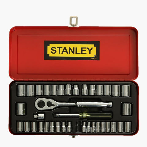 Stanley 37 Piece A/F & Metric 1/4in. & 3/8in. Drive Socket Set