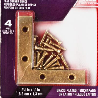 ACE 4-Pack Flat Corner Brace 2.5x0.5in. Set – Brass Plated