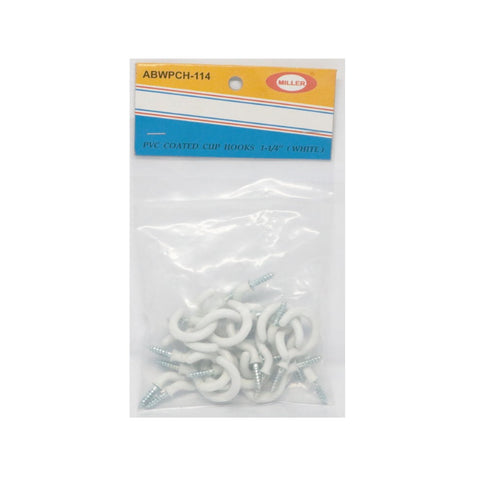 Miller PVC Coated Cup Hooks 1-1/4"- White